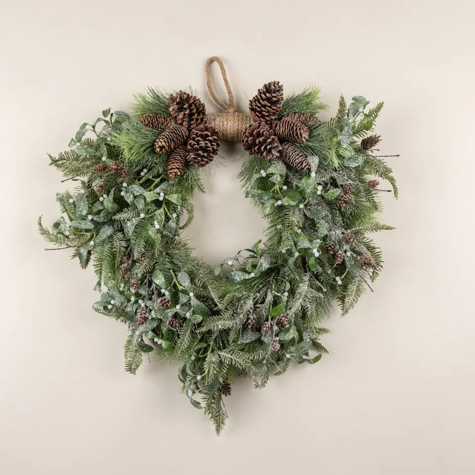 Frosted Pine, Hemlock & Mistletoe Hanging Wreath