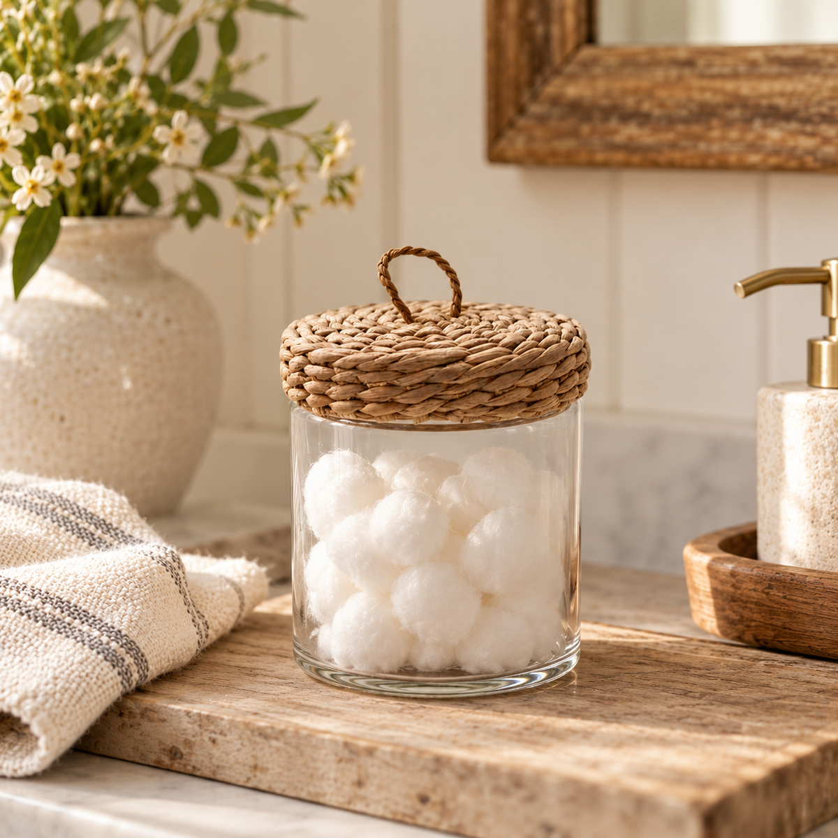 Glass Jar With Woven Grass Lid
