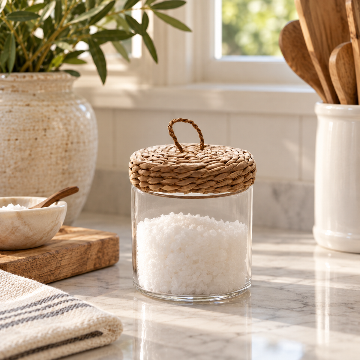 Glass Jar With Woven Grass Lid