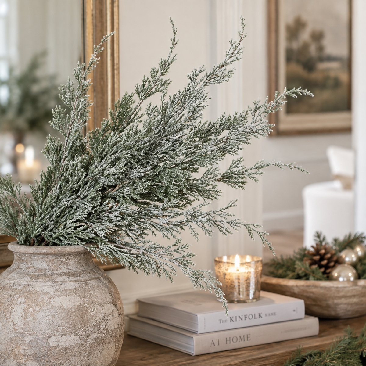 Glittered White Cypress Spray