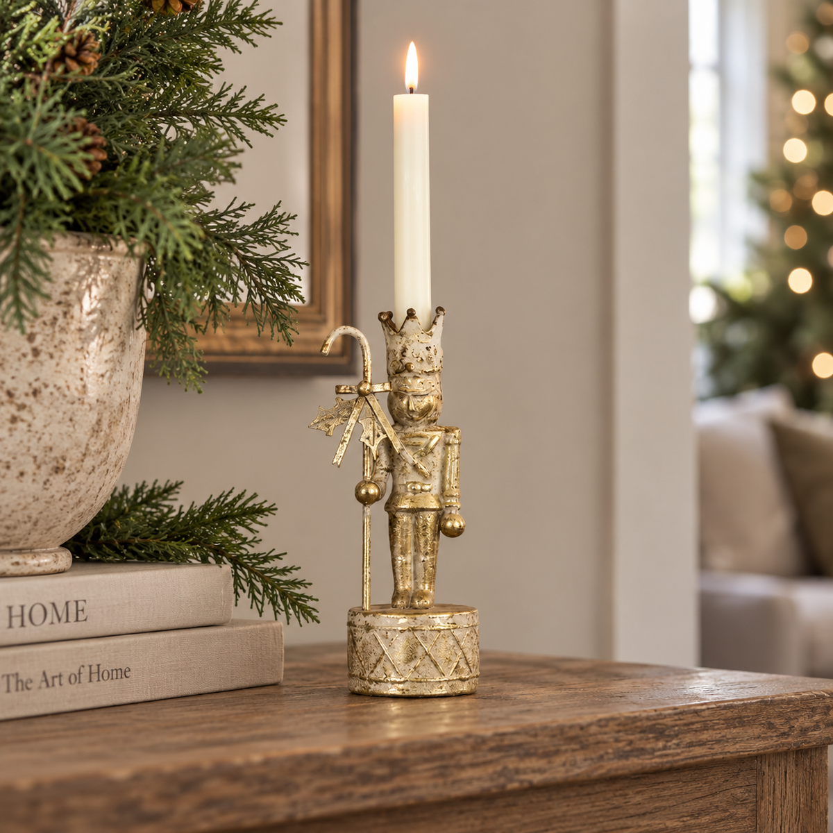 Gold Nutcracker Taper Candle Holder