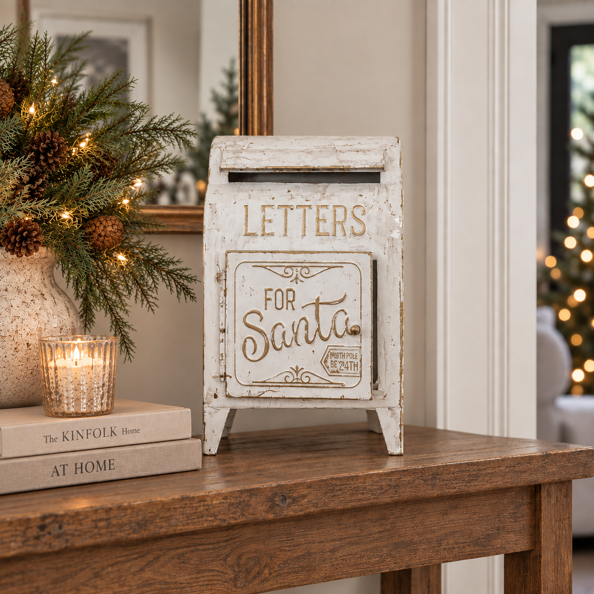 Gold & White Letters To Santa Mailbox