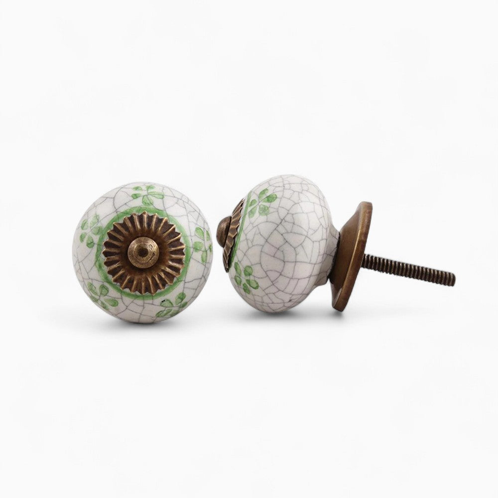 Green Floral Crackle Knob