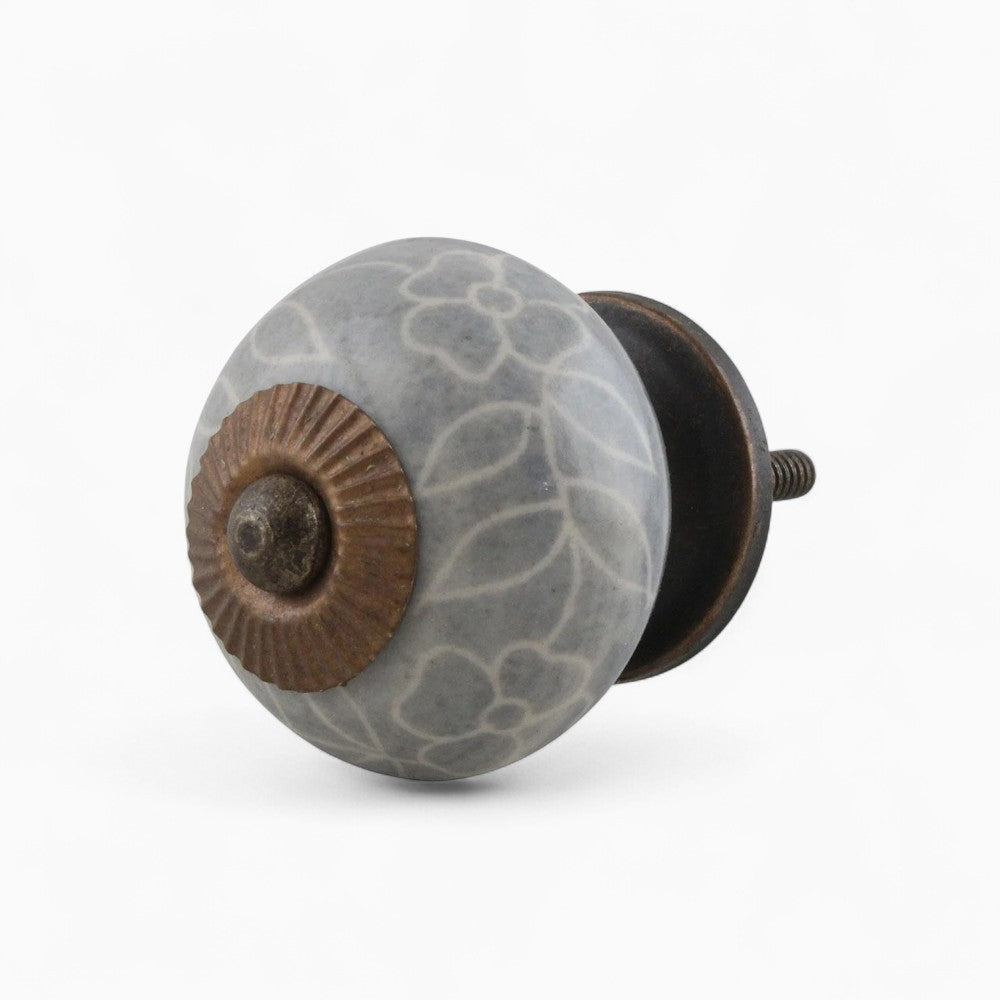 Grey Floral Ceramic Knob