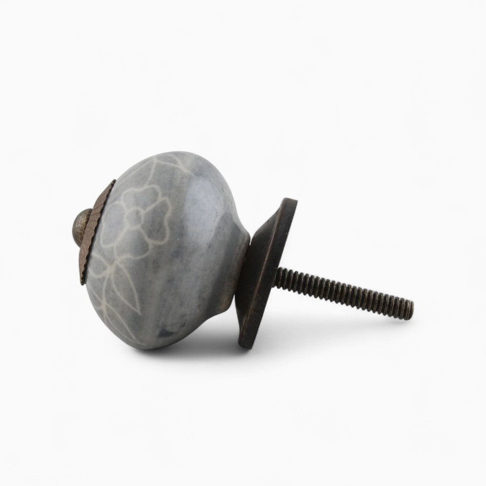 Grey Floral Ceramic Knob