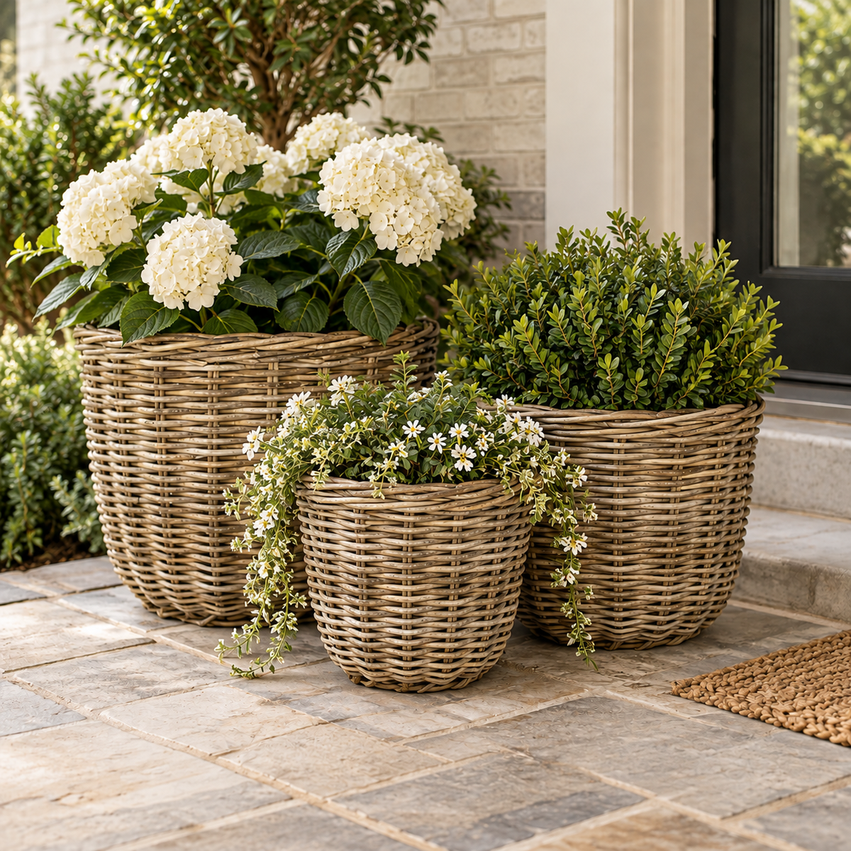 Grey Round Rattan Basket Set