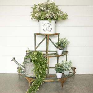 Aged Green Three Tiered Plant Stand