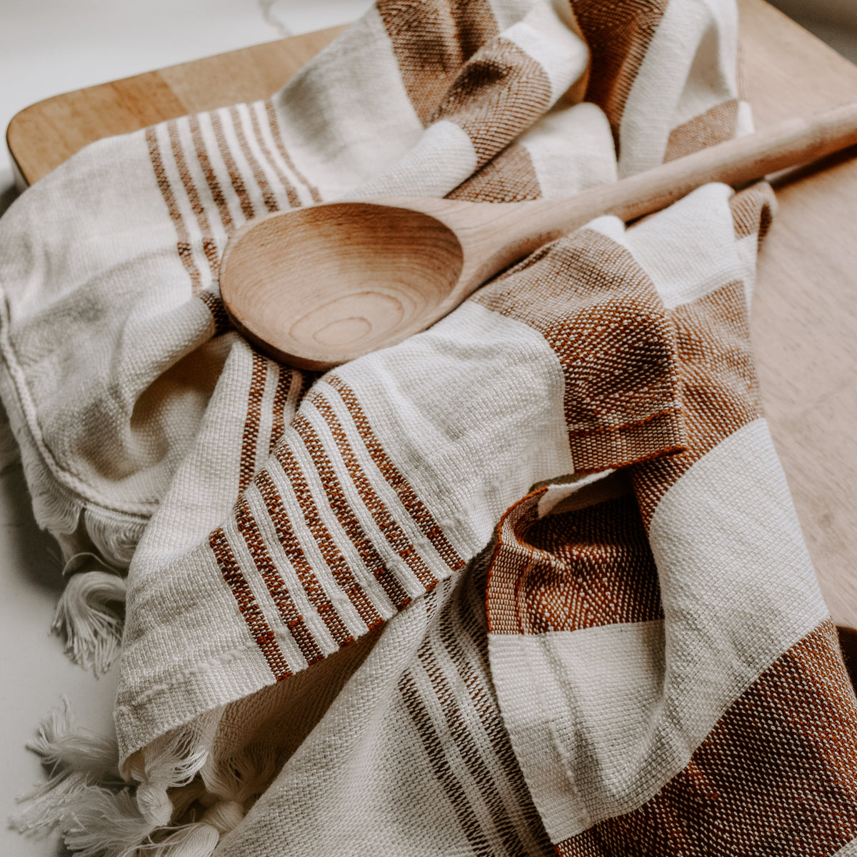 Neutral Stripes Turkish Cotton &amp; Bamboo Hand Towel