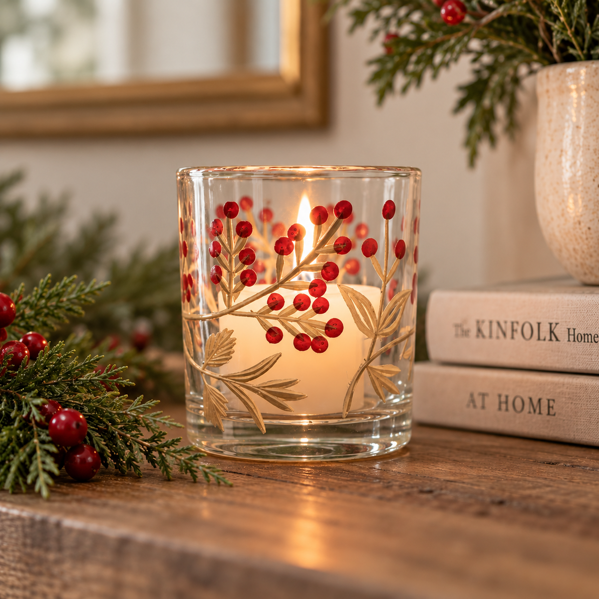 Hand Painted Etched Glass Tealight Holder