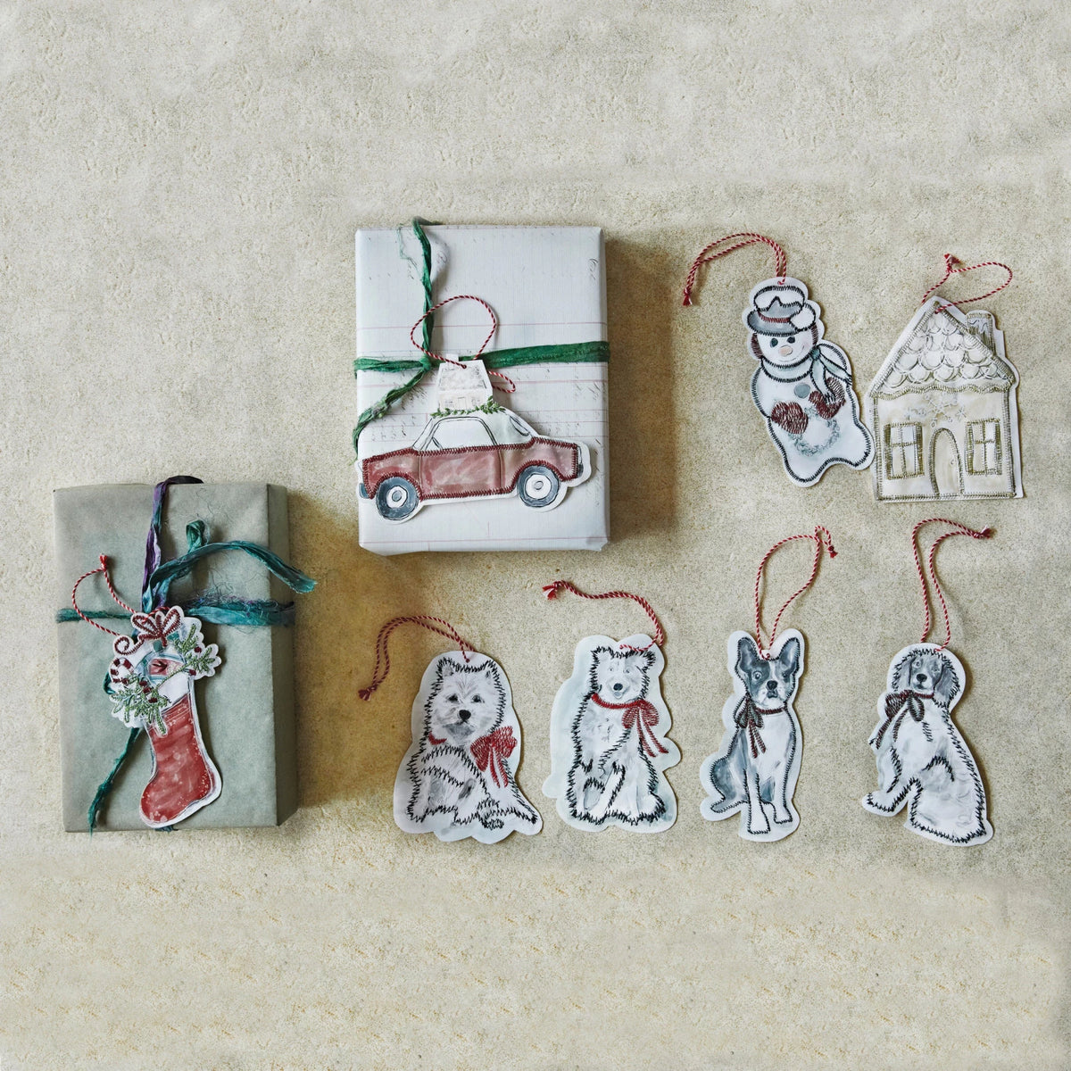 Handmade Recycled Paper Ornament &amp; Gift Tag Set