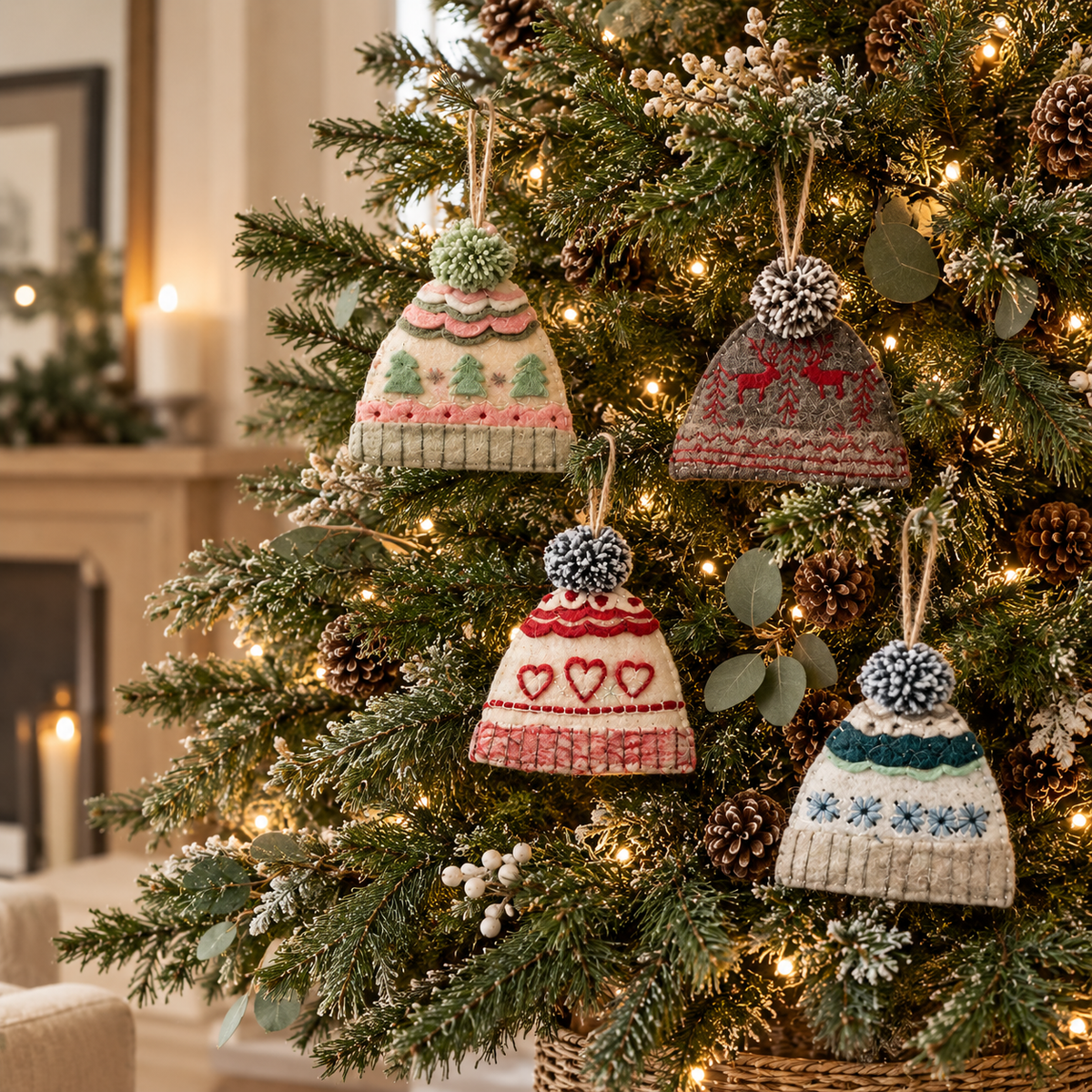 Handmade Wool Felt Embroidered Hat Shaped Ornament