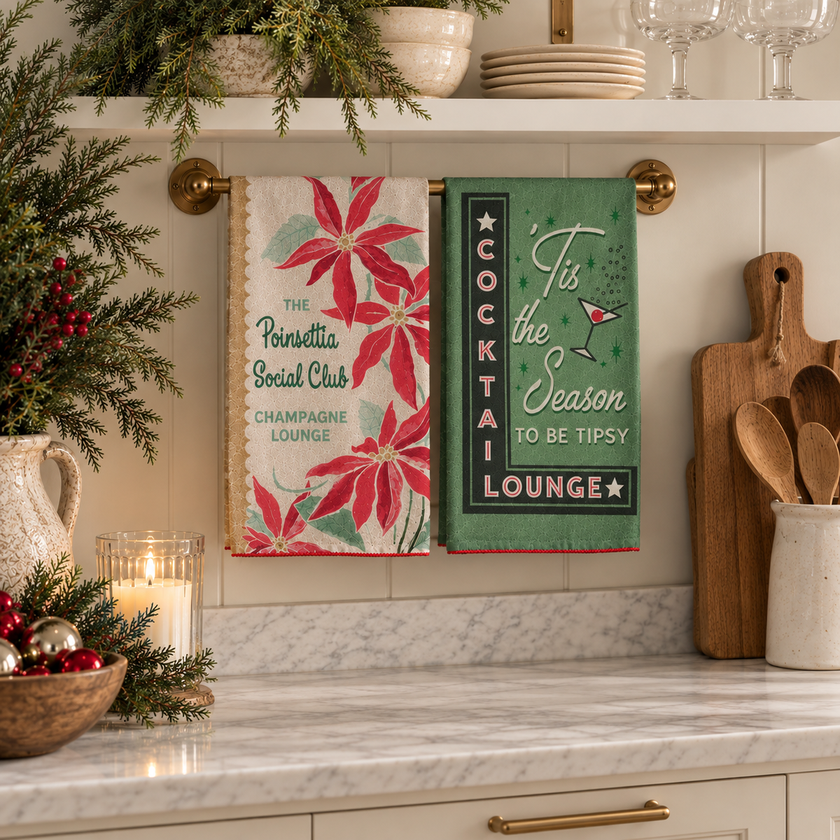 Holiday Bar Saying Cotton & Linen Tea Towel