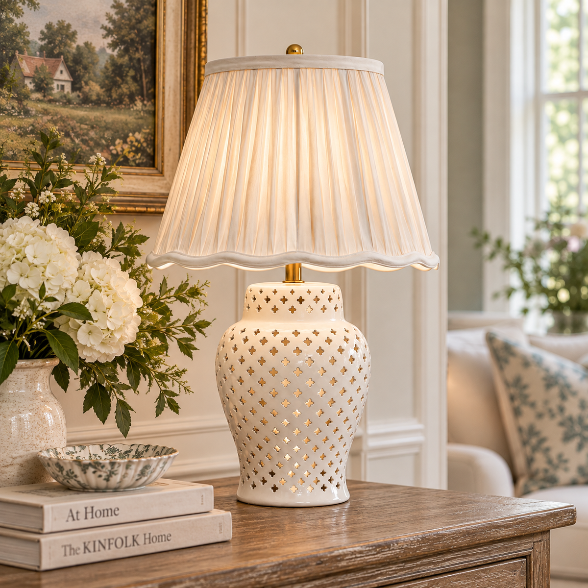 Ivory Pierced Diamond Porcelain Rechargeable Lamp