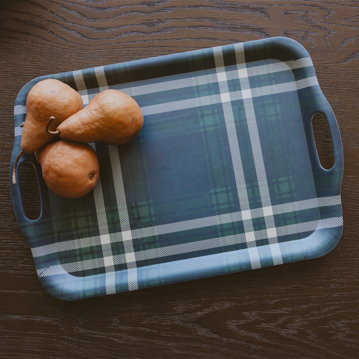 Navy Green Plaid Large Melamine Tray