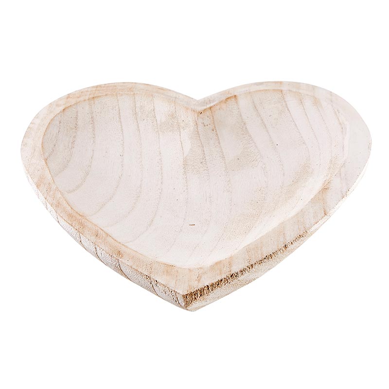 White Washed Wood Heart Bowl