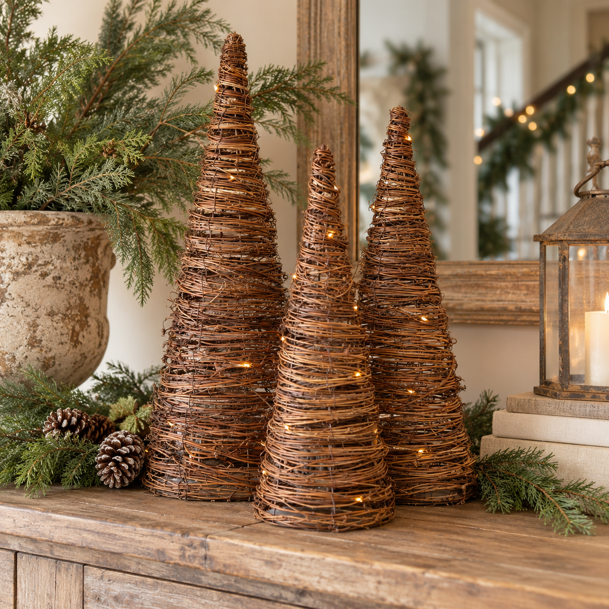 Lighted Grapevine Cone Tree Set