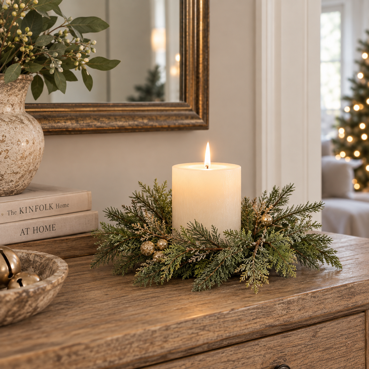 Mixed Pine & Berry Candle Ring