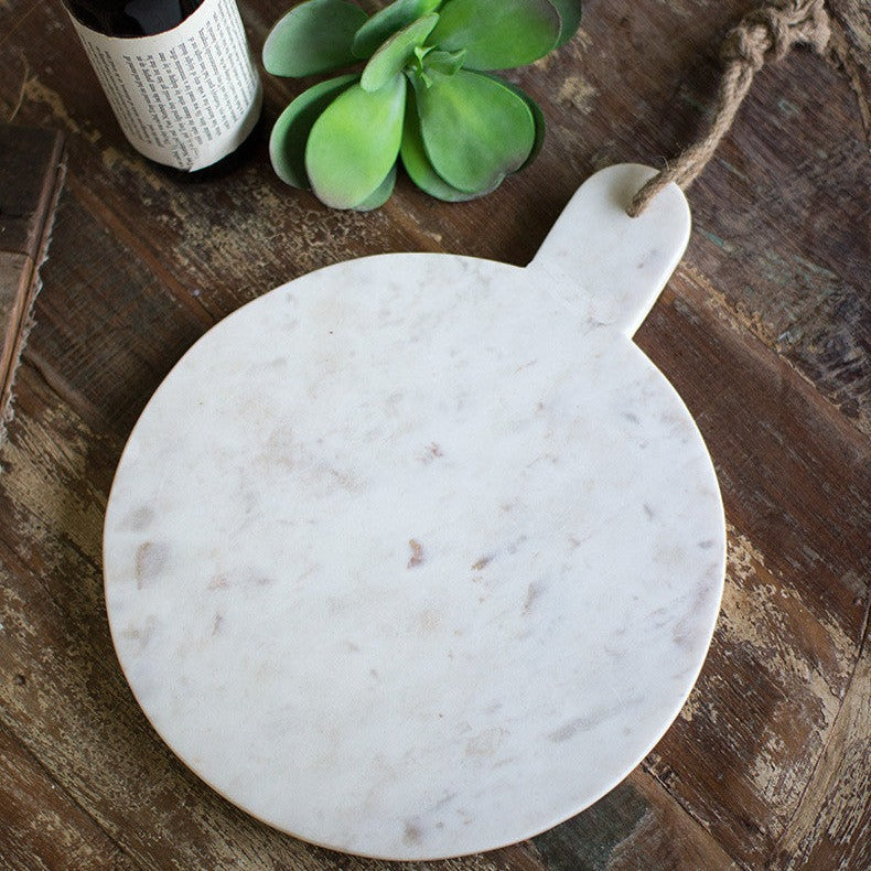 Round White Marble Cutting Board With Jute Hanger
