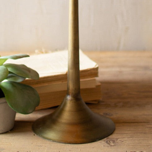 Tall Antique Brass Table Lamp with Brass Shade