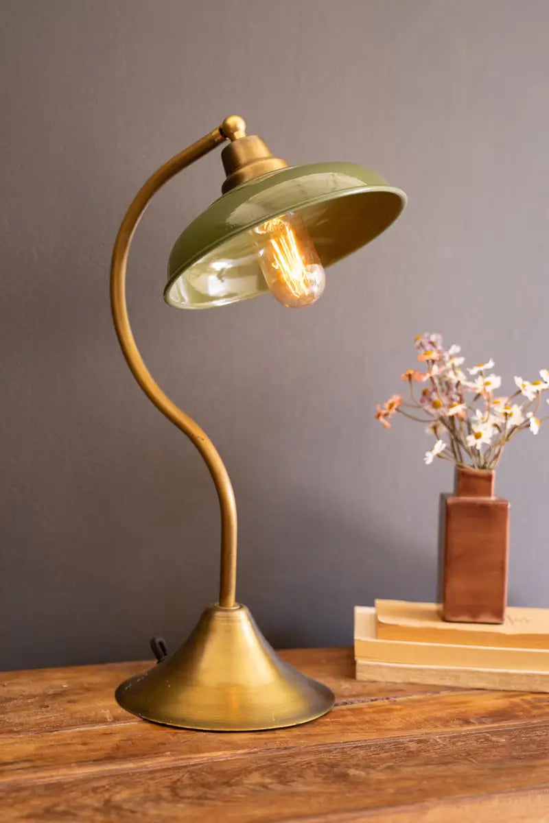 Antique Brass Enamel Shade Table Lamp