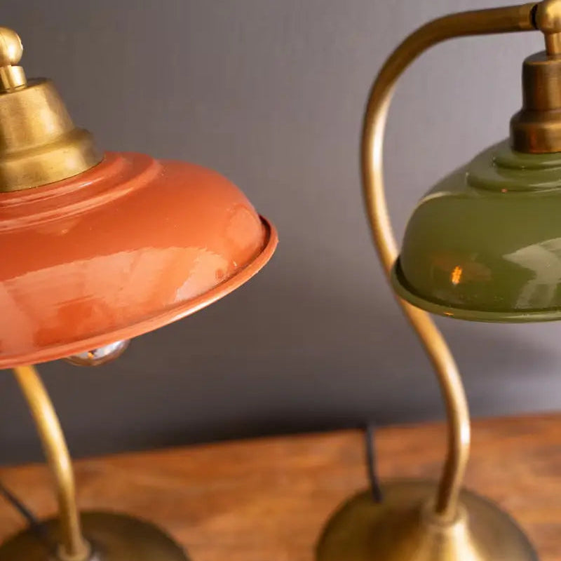 Antique Brass Enamel Shade Table Lamp