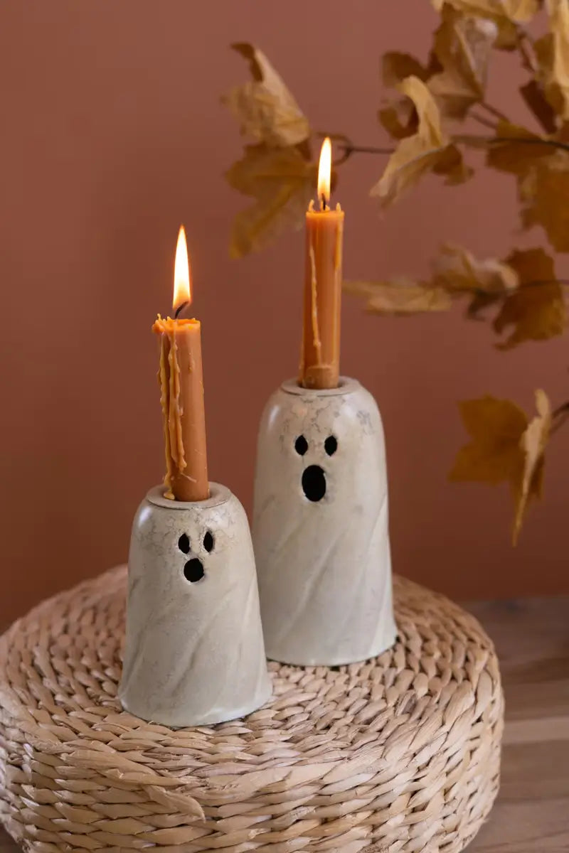 Metal Ghost Taper Candle Holder Set
