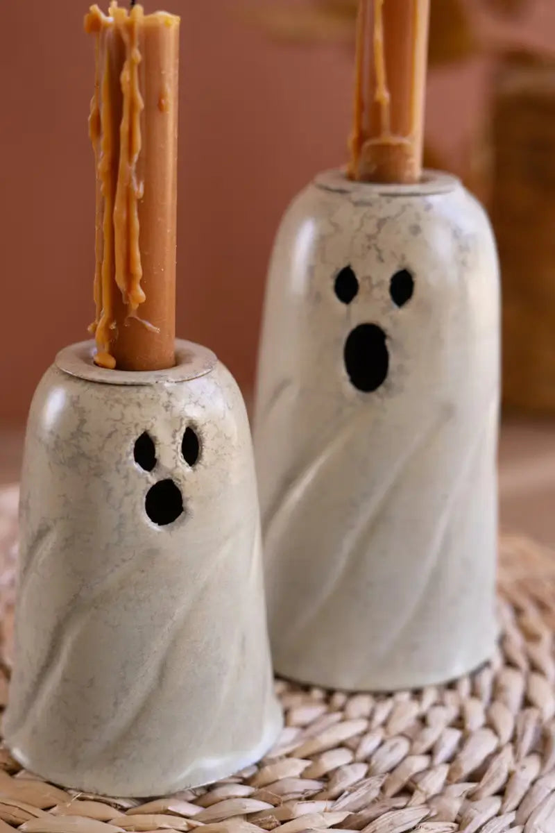 Metal Ghost Taper Candle Holder Set