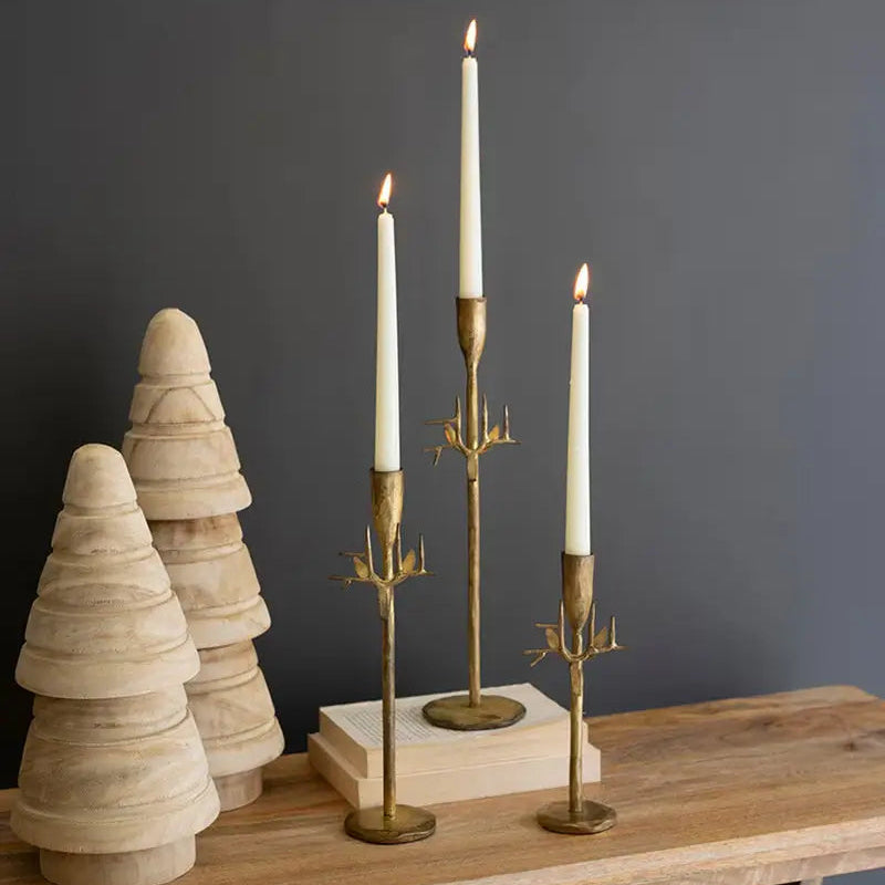 Forged Iron Antique Gold Deer Taper Holder Set