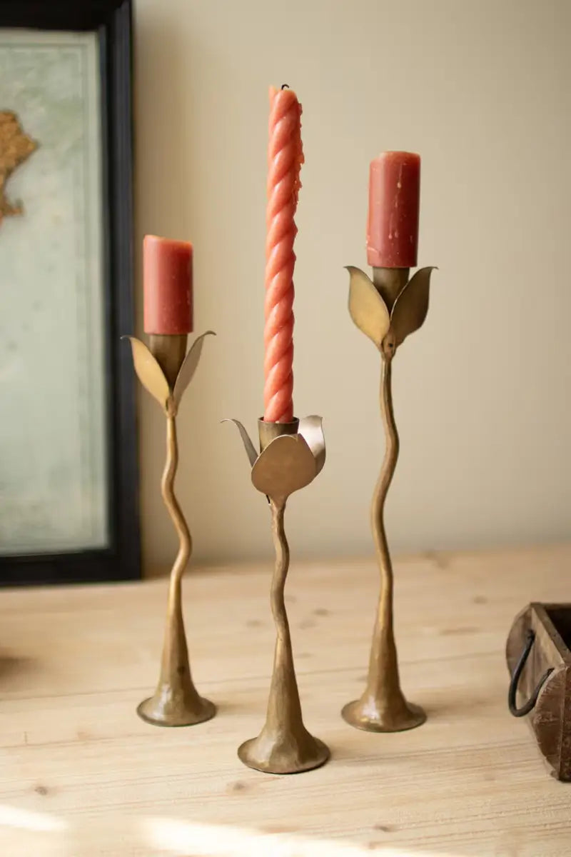 Forged Iron Leaves Taper Candle Holder Set