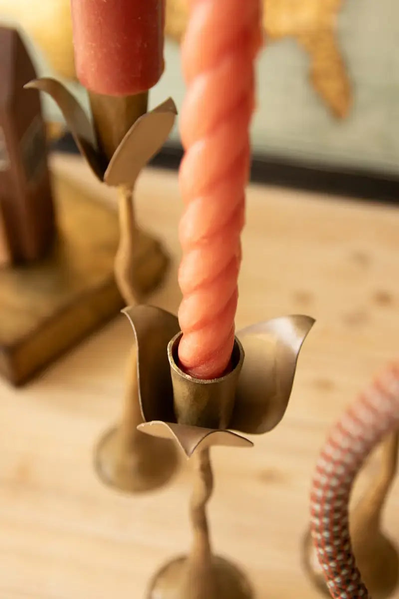 Forged Iron Leaves Taper Candle Holder Set
