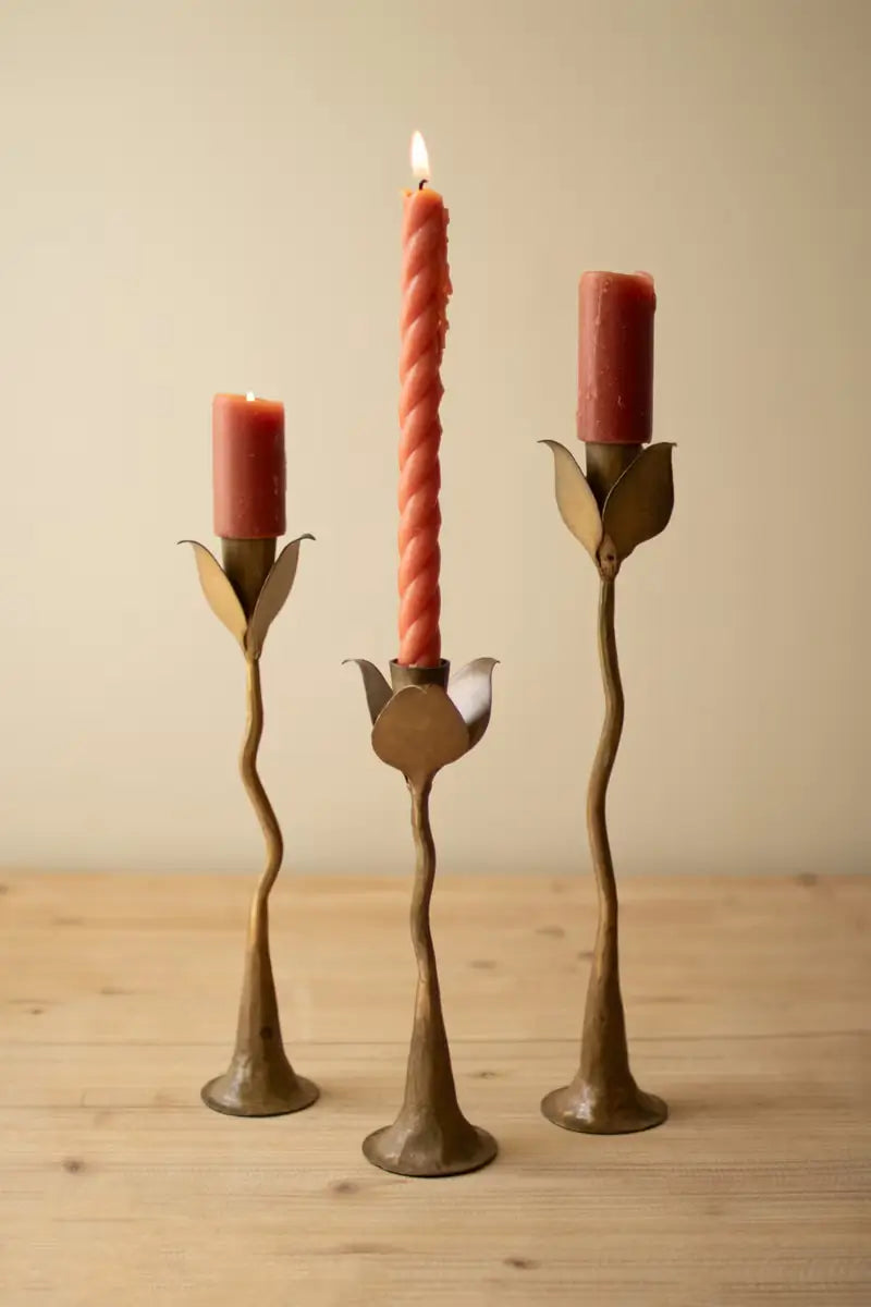 Forged Iron Leaves Taper Candle Holder Set