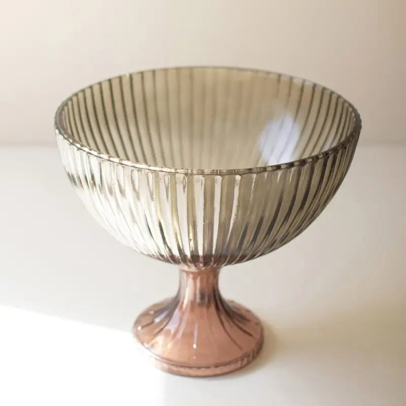 Multi Colored Ribbed Glass Compote