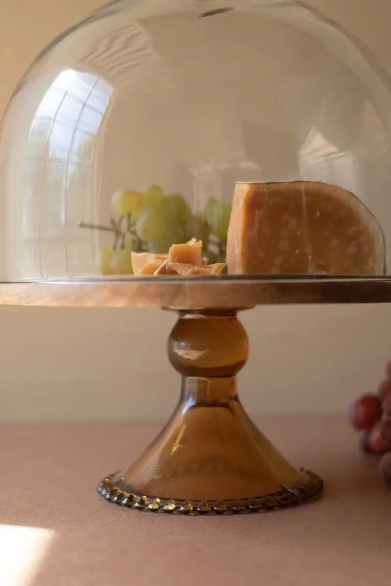 Mango Wood Glass Dome Cake Display