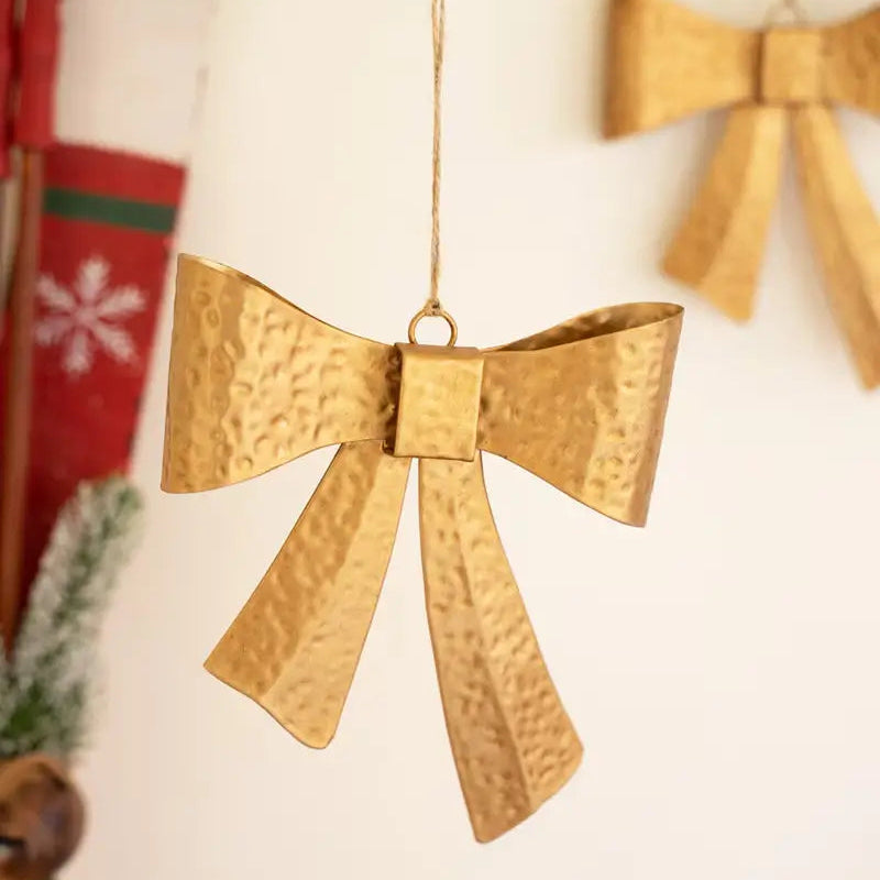 Antique Gold Metal Bow Ornament Set