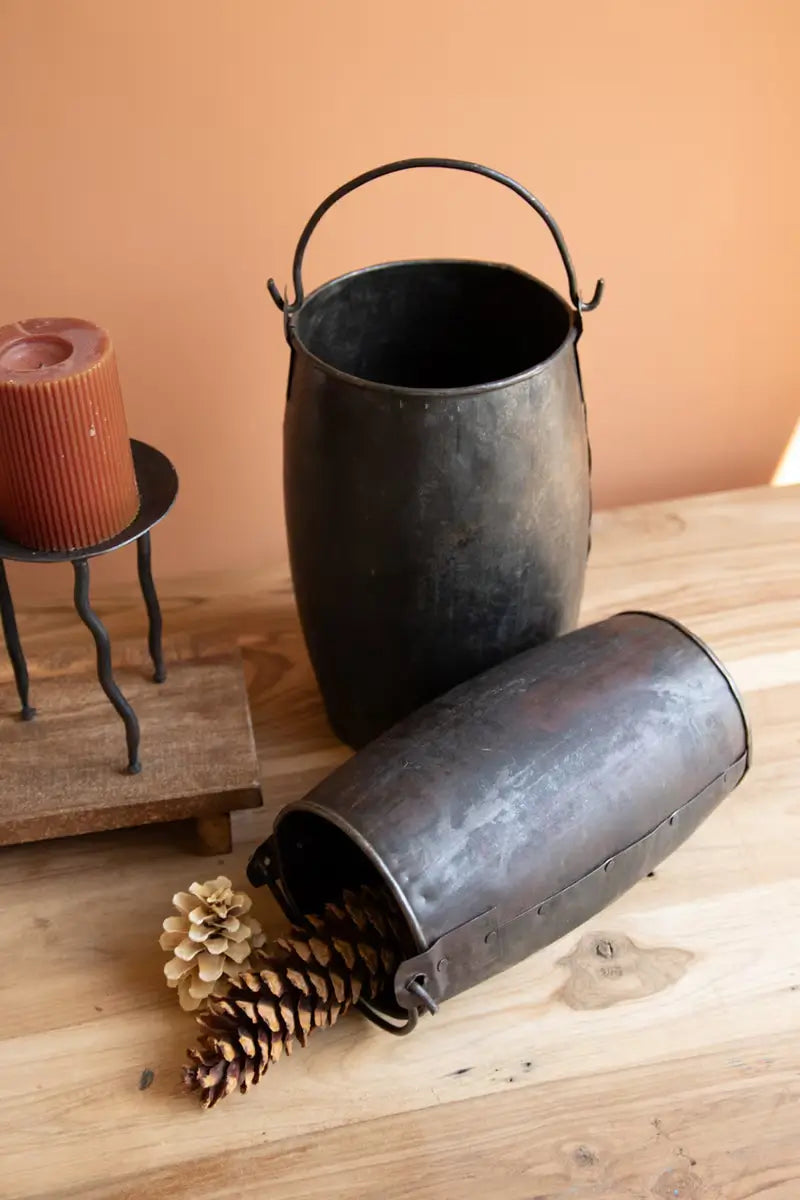 Hammered Recycled Iron Bucket Set