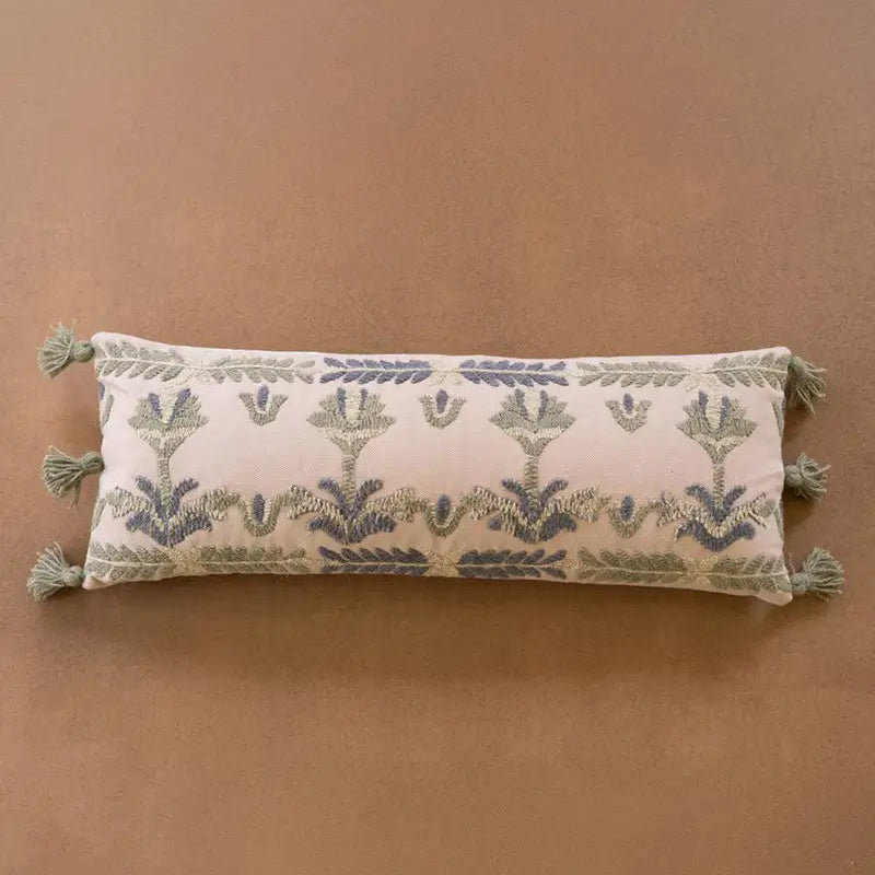 Embroidered Lumbar Pillow With Tassels