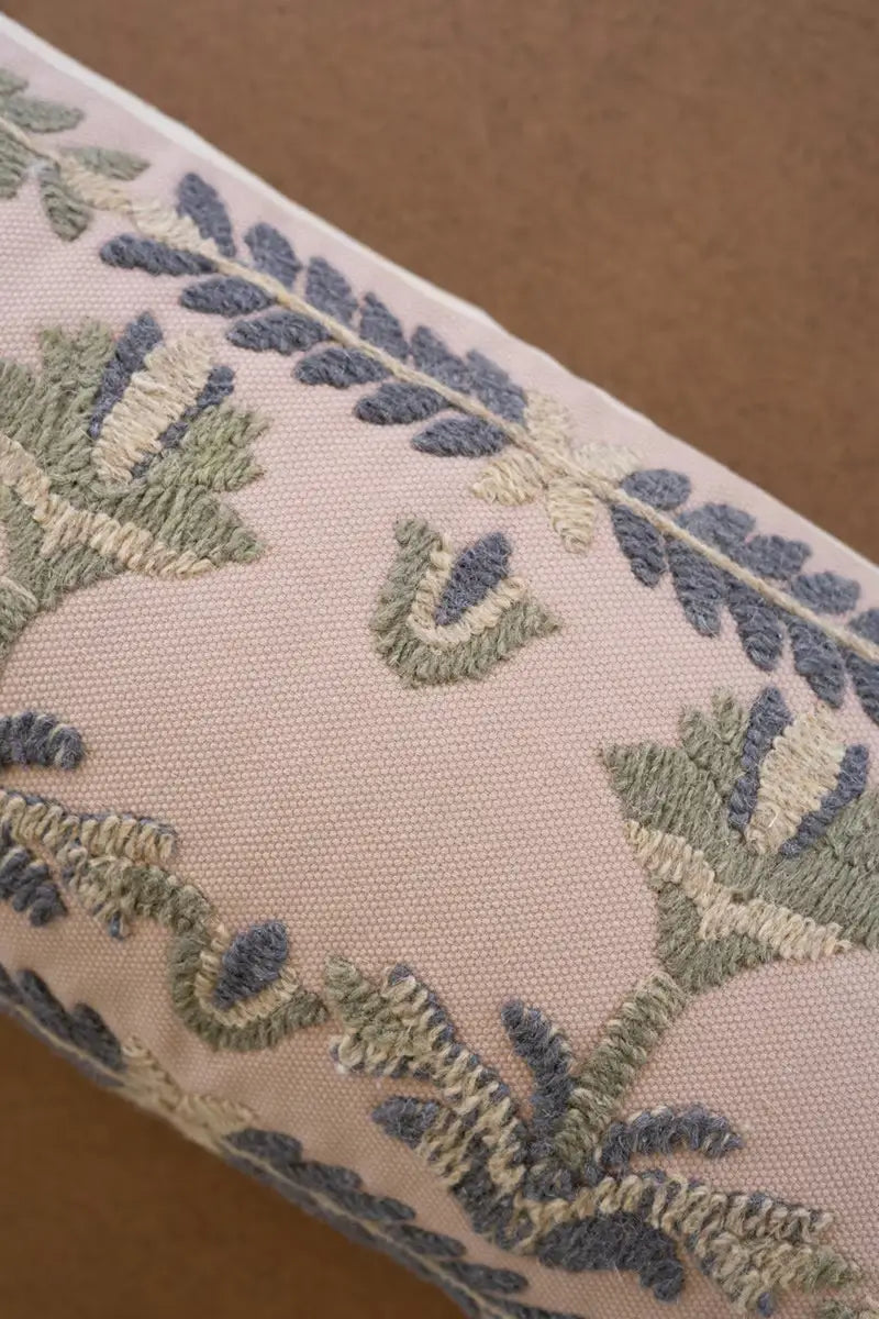 Embroidered Lumbar Pillow With Tassels