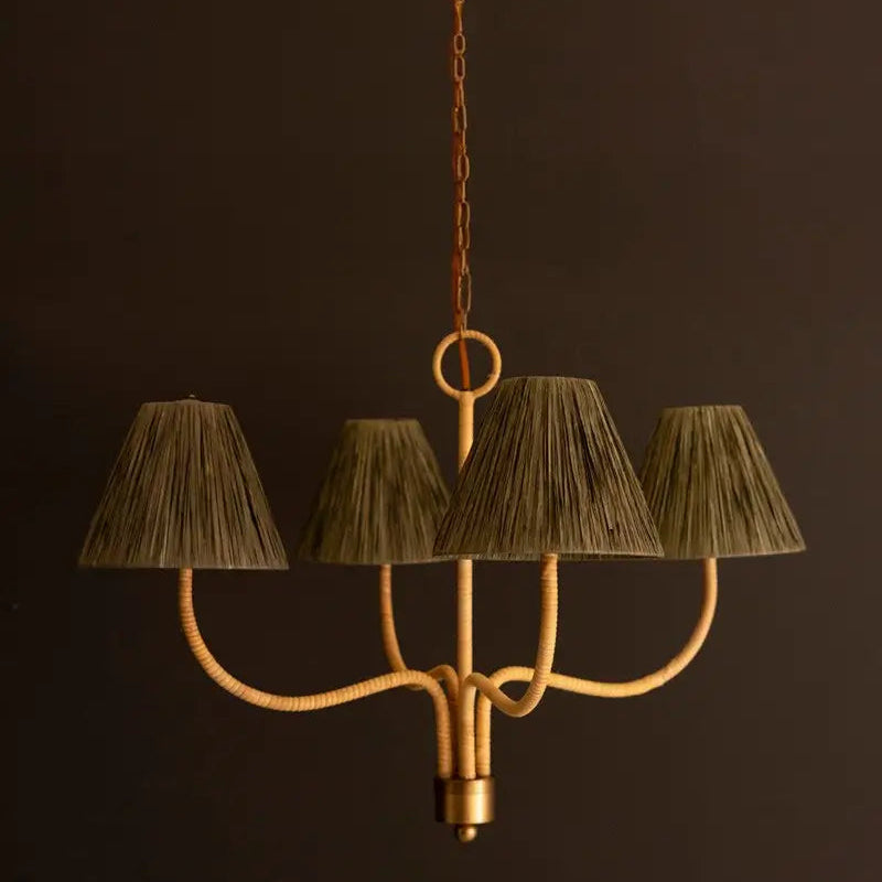 Rattan Wrapped & Raffia Shades Chandelier