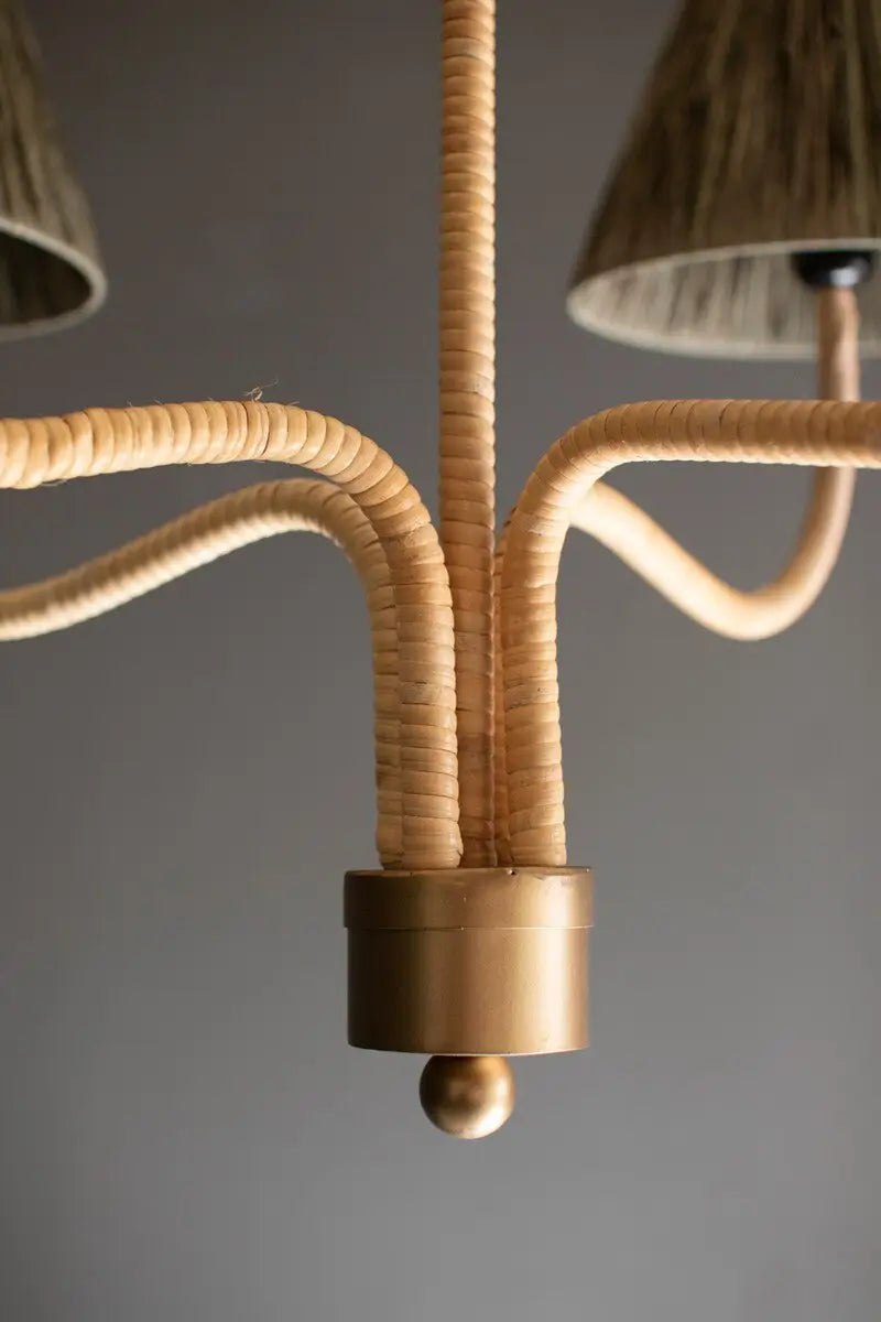Rattan Wrapped & Raffia Shades Chandelier
