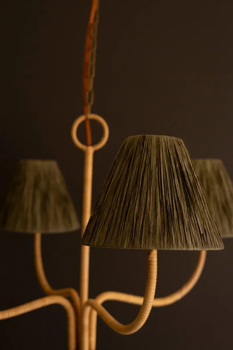 Rattan Wrapped & Raffia Shades Chandelier
