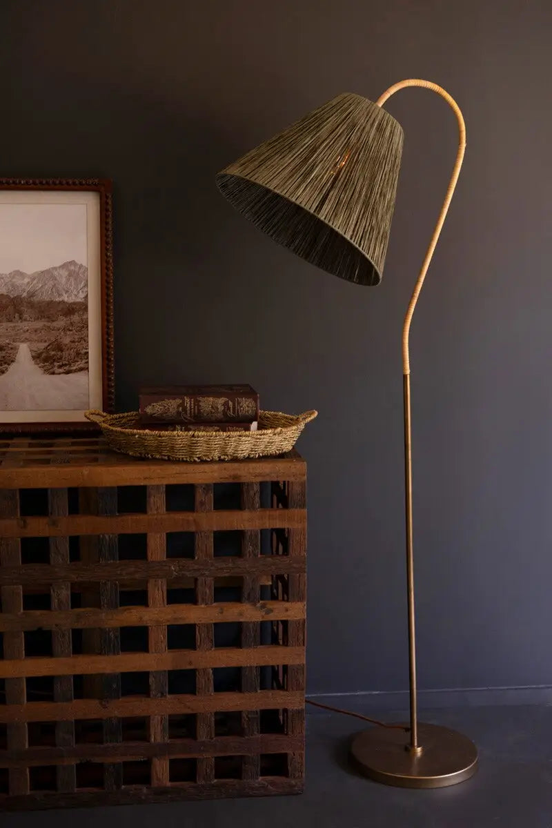 Rattan Wrapped & Raffia Shade Floor Lamp