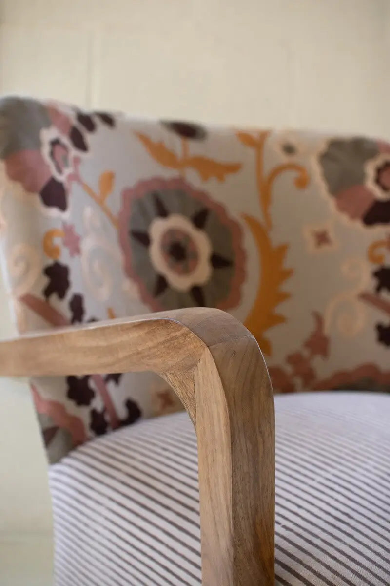 Upholstered Embroidered Back Arm Chair