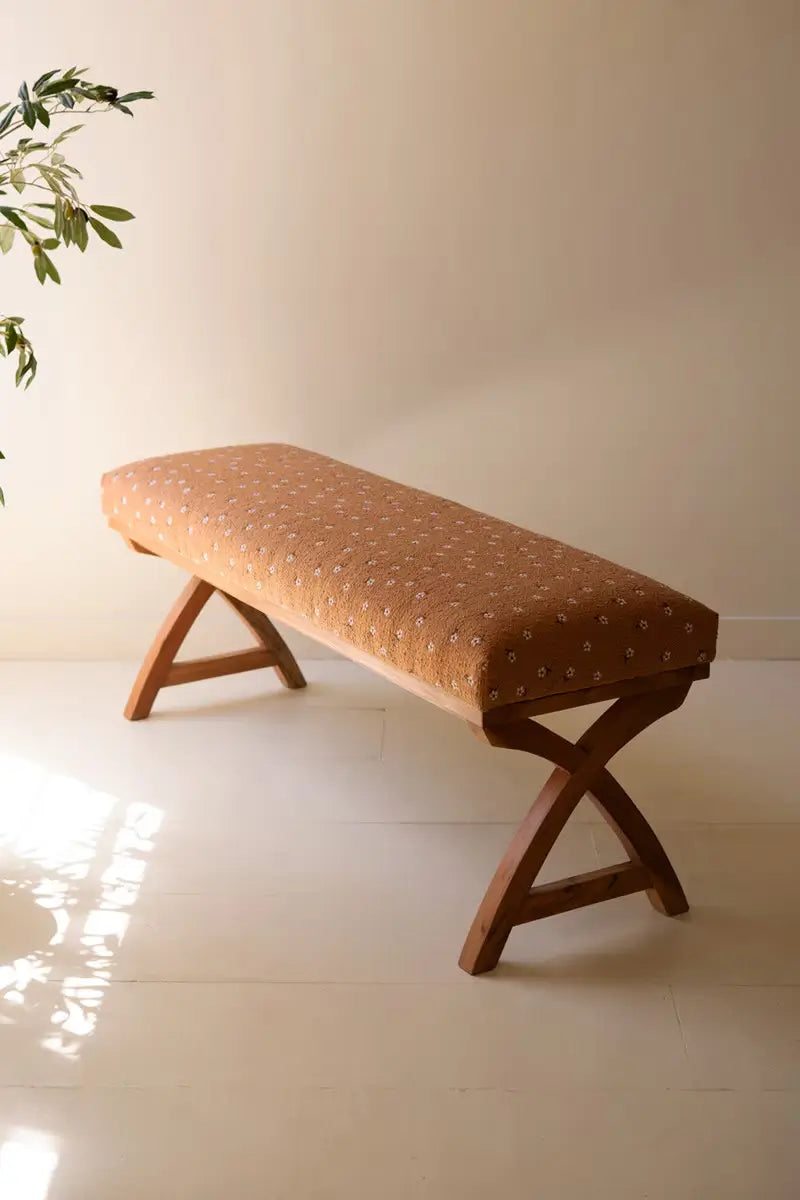 Rustic Daisy Upholstered Bench