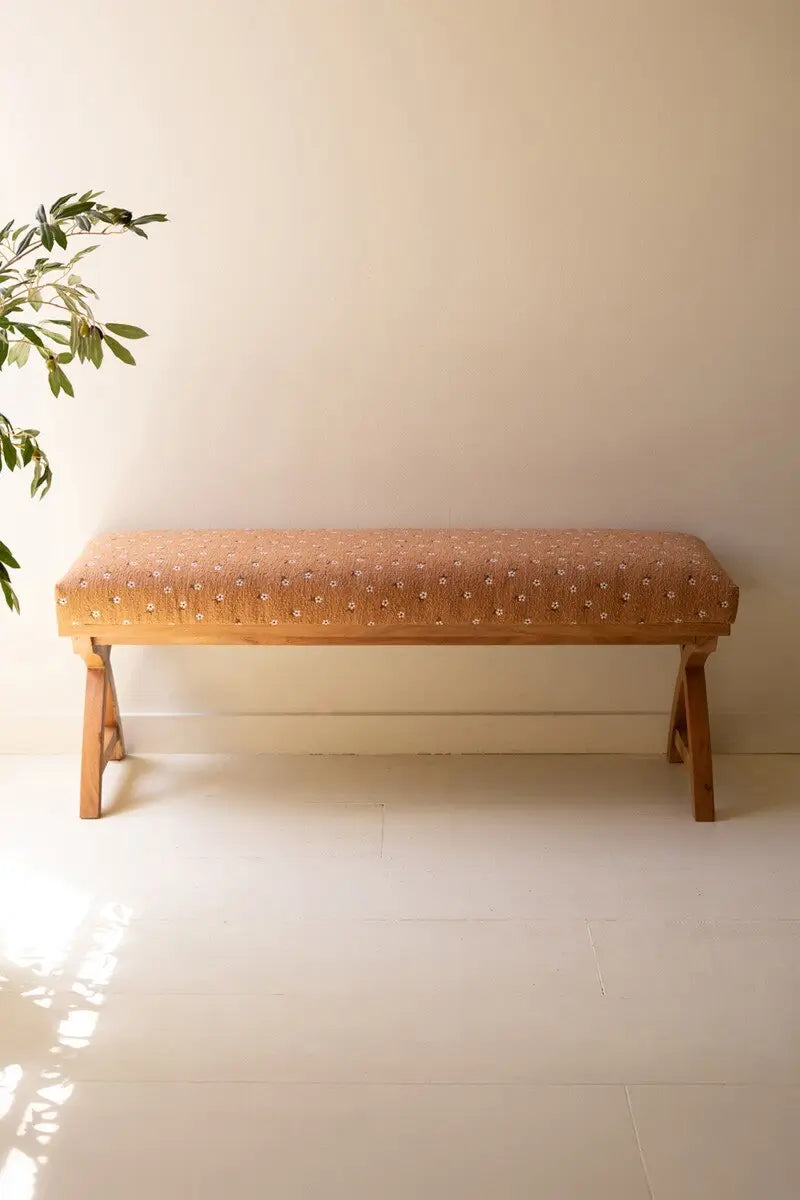 Rustic Daisy Upholstered Bench
