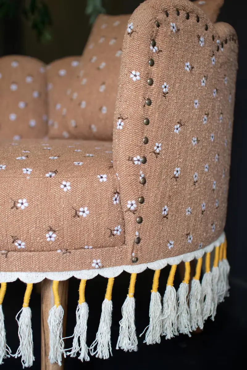 Upholstered Circle Chair With Tassels
