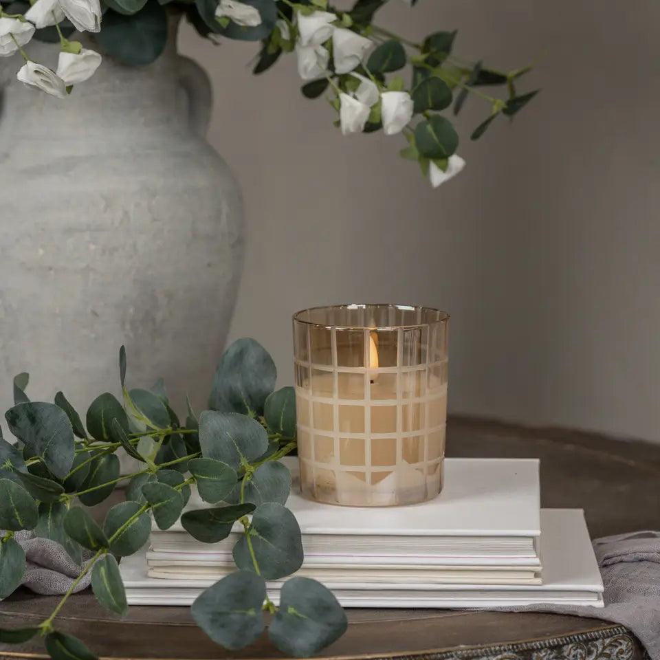 Etched Grid Champagne 3D Flame Candle
