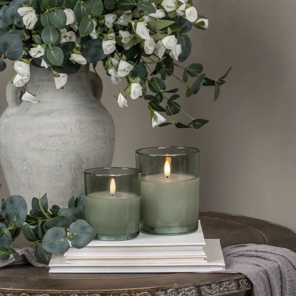 Green Thick Glass 3D Flame Candle