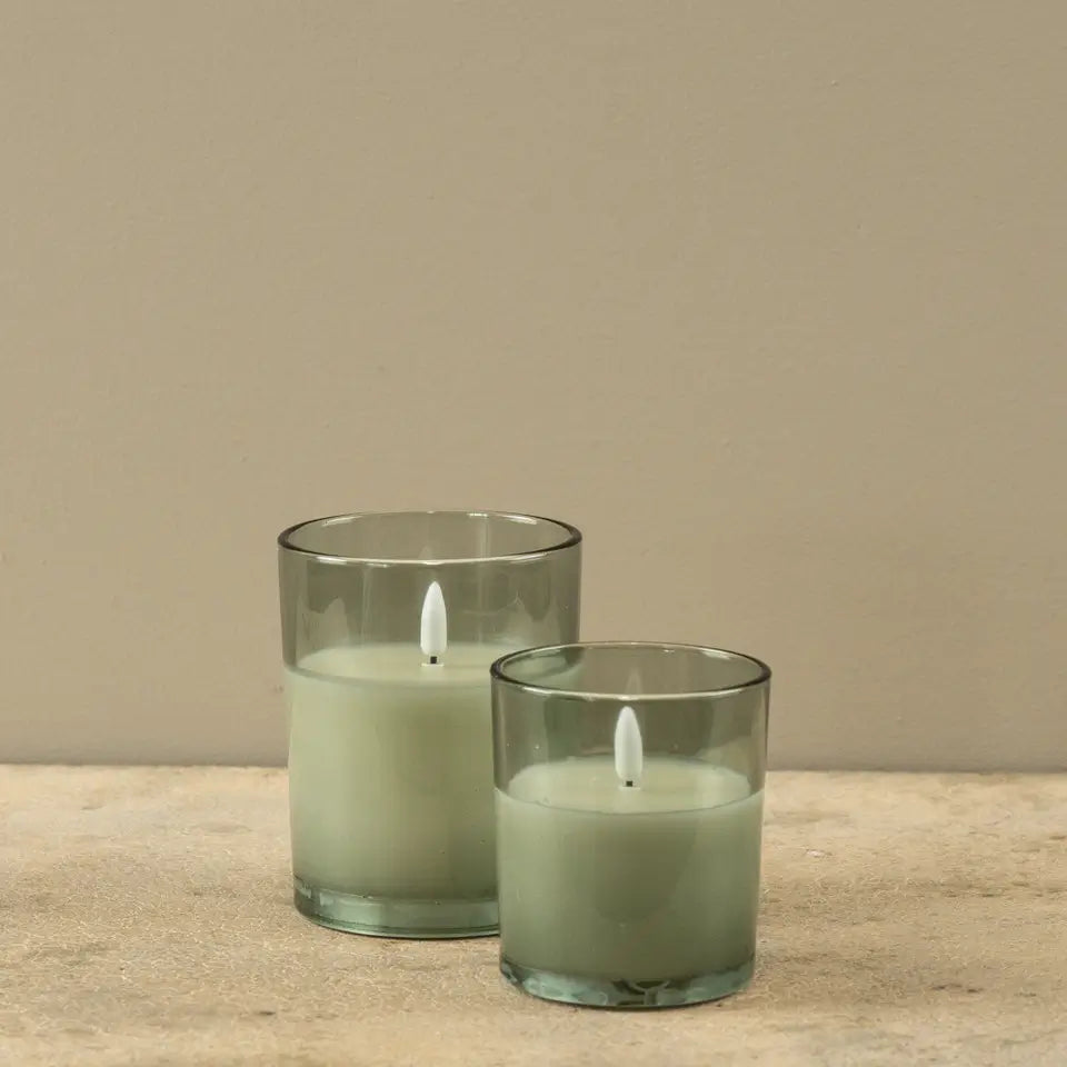 Green Thick Glass 3D Flame Candle