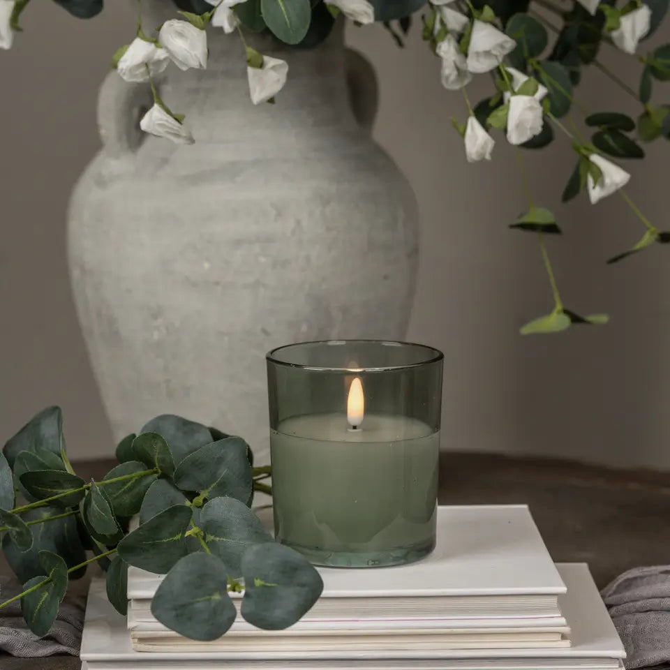 Green Thick Glass 3D Flame Candle