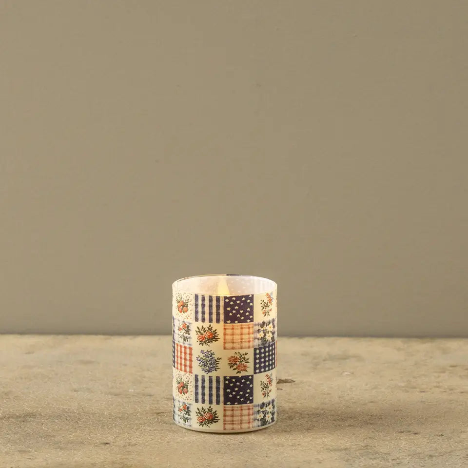 Patchwork Americana Glass 3D Flame Candle
